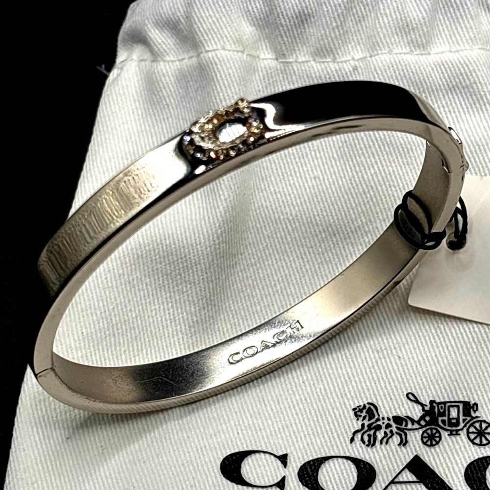 Coach Pavé C Hinged Silver Tone Bangle Women's Bracelet NIBWT